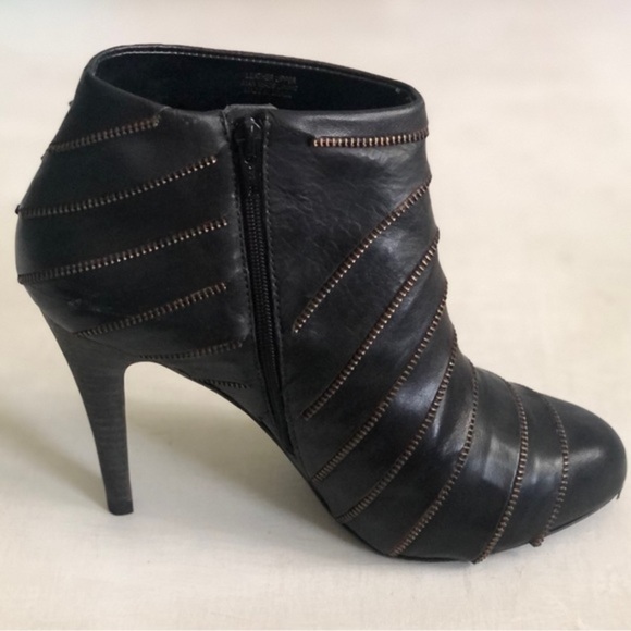 [ BCBGMaxAzria] Y2K Leather Zipper Trim + Zipper Rosette Ankle Boot Heels - Picture 8 of 16